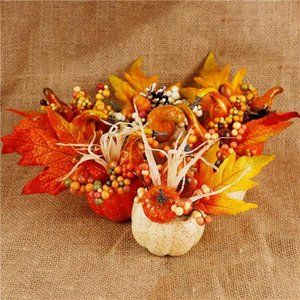 Thanksgiving Decor Set of 6 Artificial Pumpkin Berry Acorn Pine Cone Vegetables